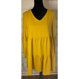 Mustard Yellow Tiered Dress Long sleeved Baby Doll Tunic Sz M